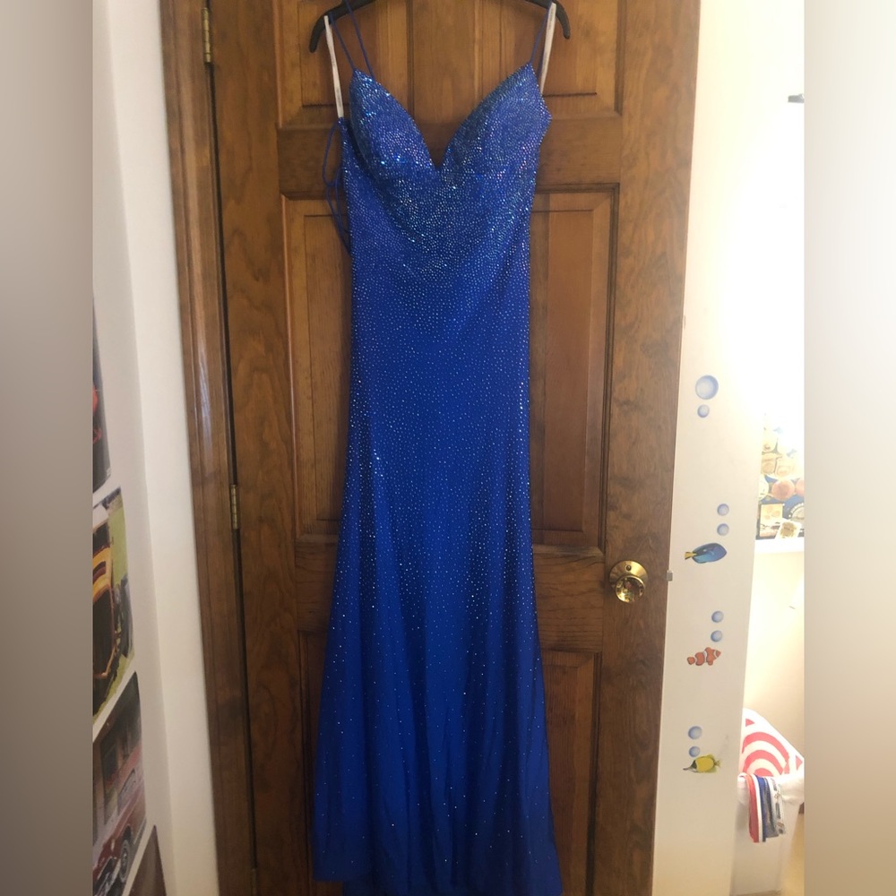 Sherri Hill Blue Mermaid Rhinestone Prom Dress